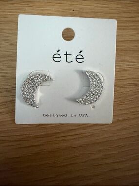 ETÉ Silver Pave Crescent Moon Stud Earrings
